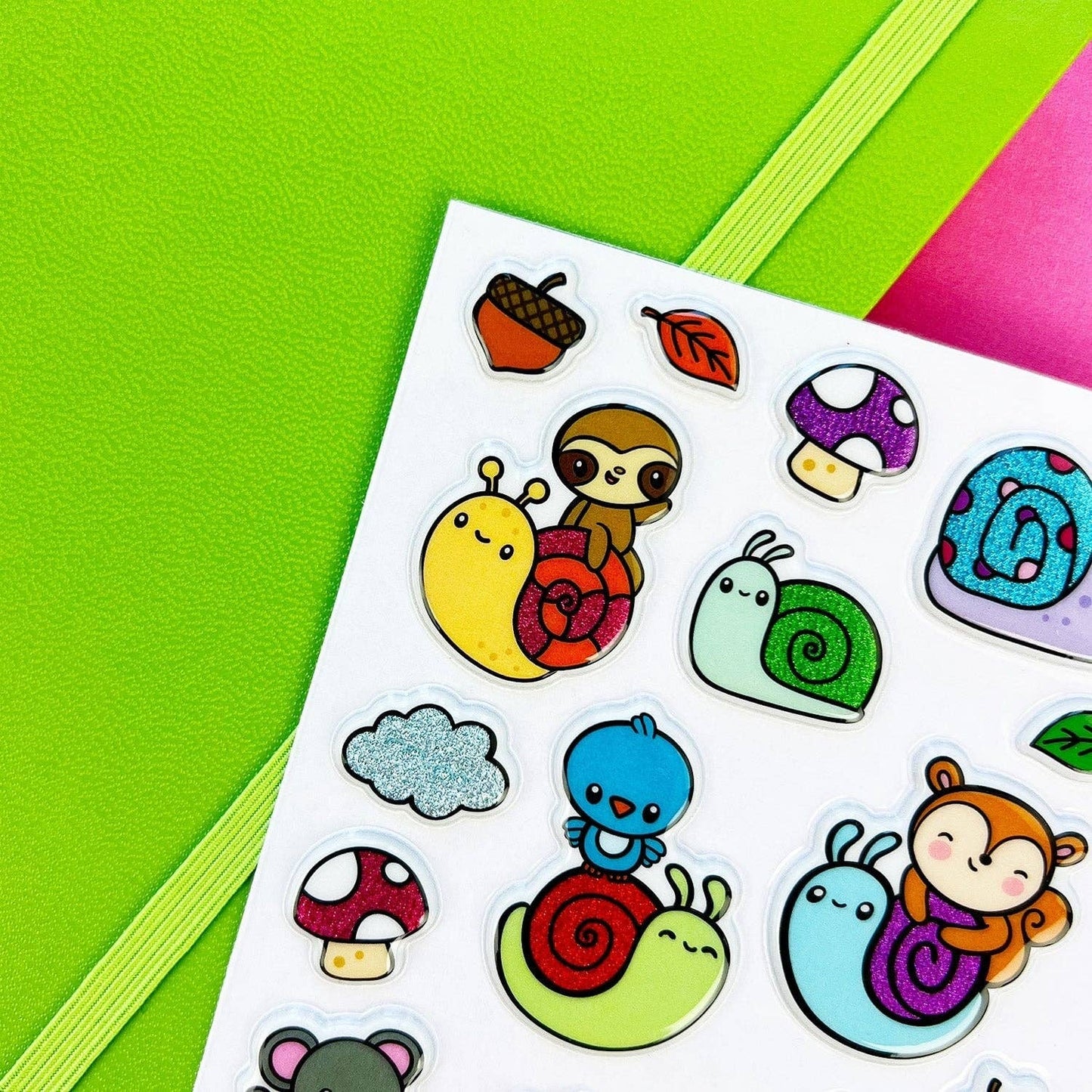 Snail Pace Rides Glitter Puffy Stickers