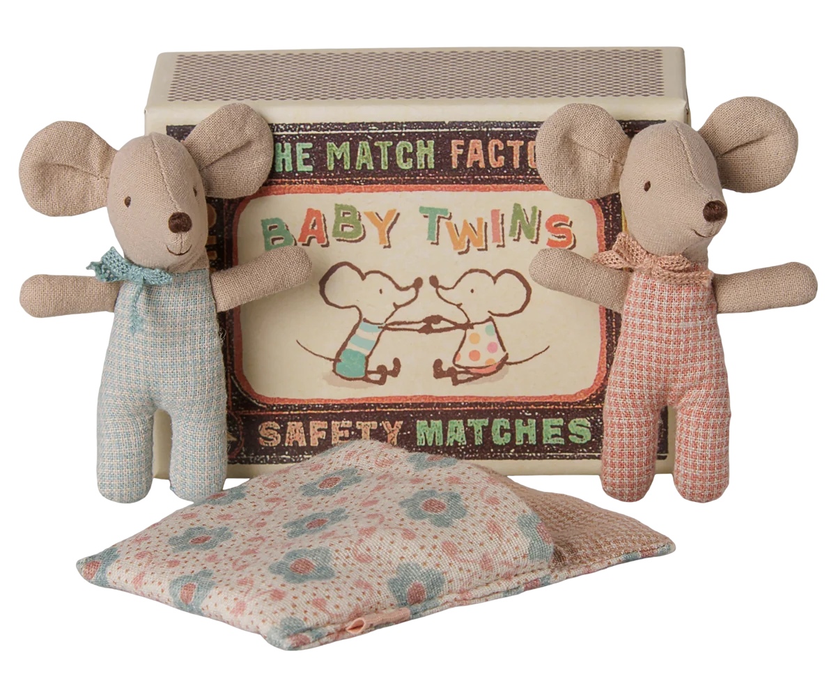 Baby Twin Mice in Matchbox - Checker