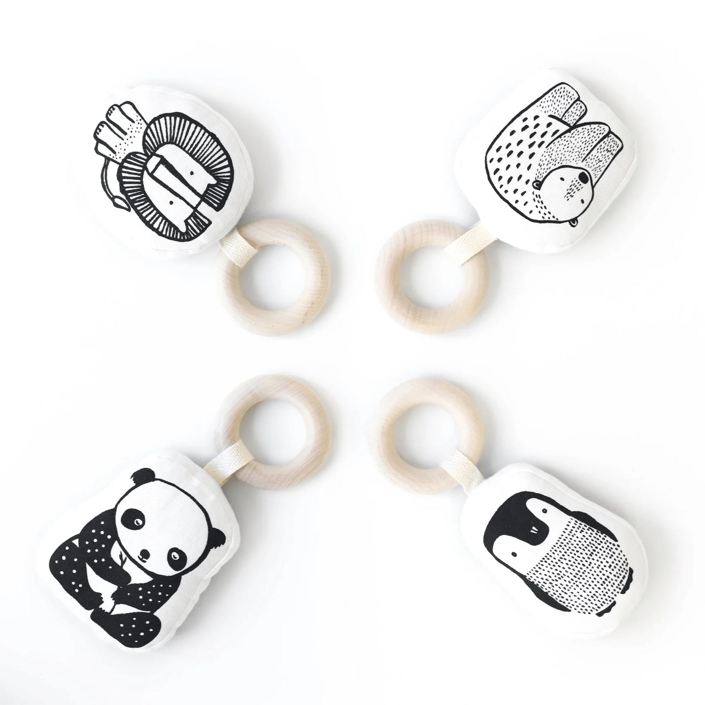 Organic Teether with Wooden Ring - Animals