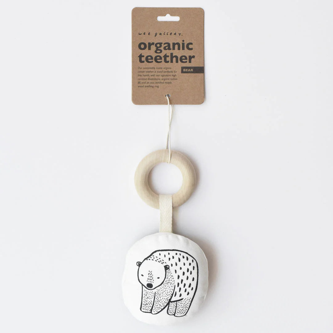 Organic Teether with Wooden Ring - Animals