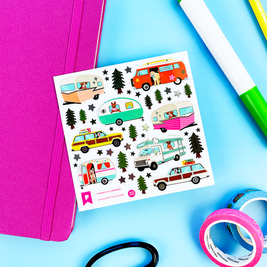 Canines in Campers Stickers