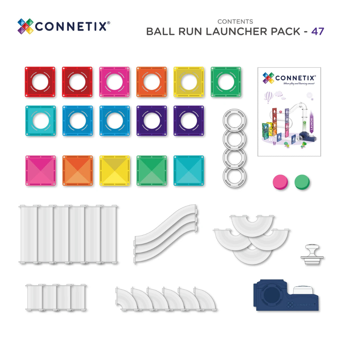 Rainbow Magnetic Tiles Ball Run Launcher Pack