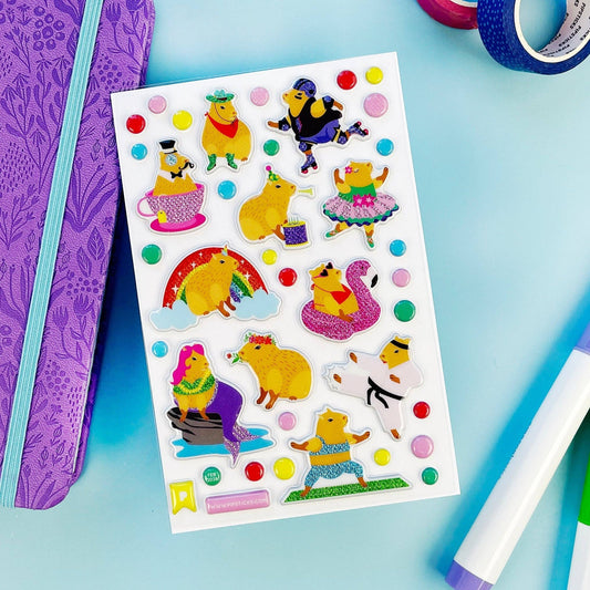 Capy Crew Glitter Puffy Stickers