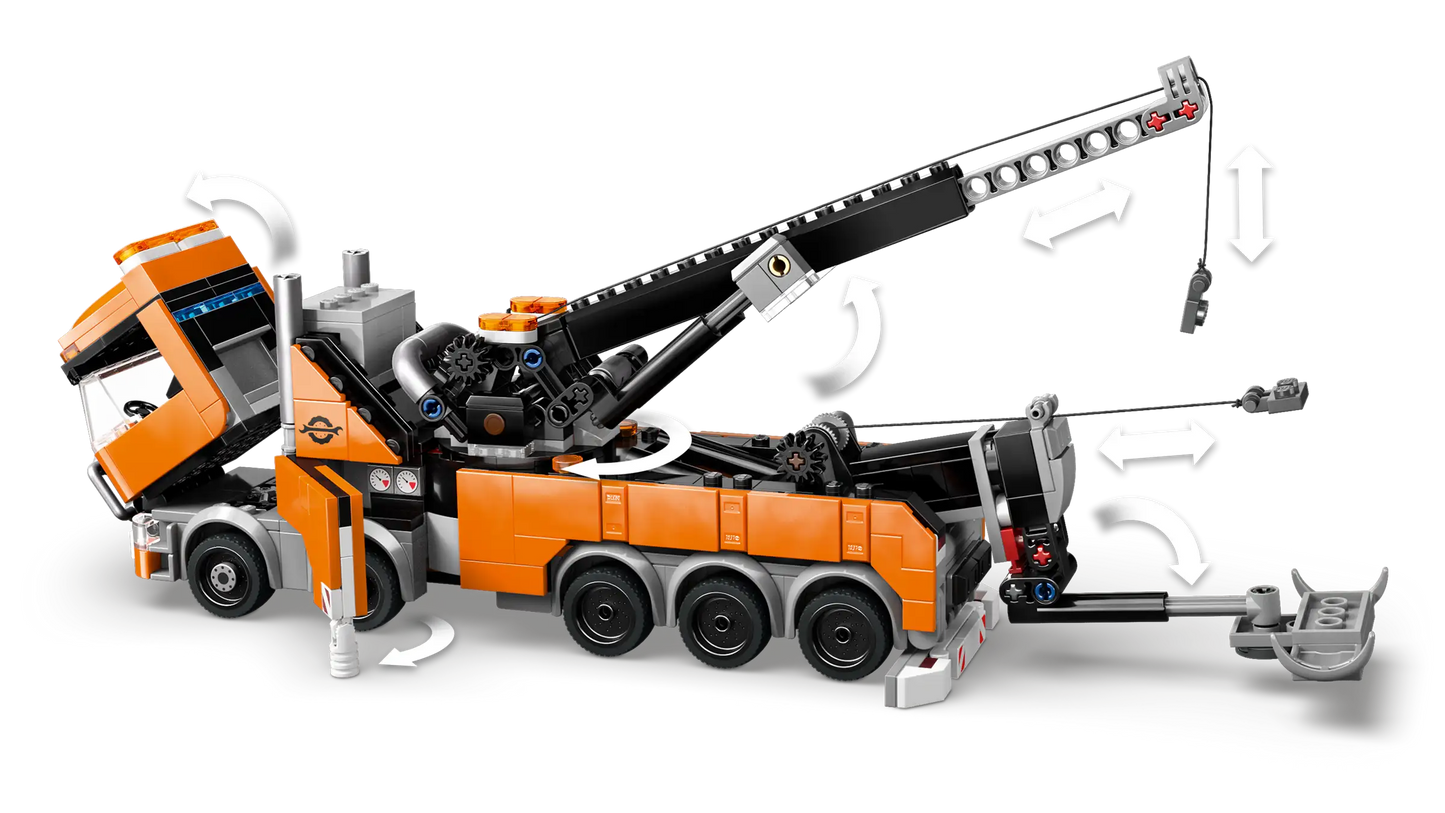 City: Heavy Duty Recovery Tow Truck with Crane Building Set