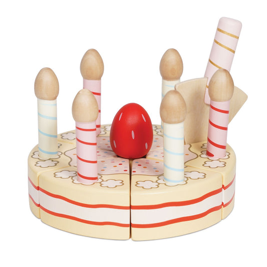 Wooden Vanilla Birthday Cake with Candles