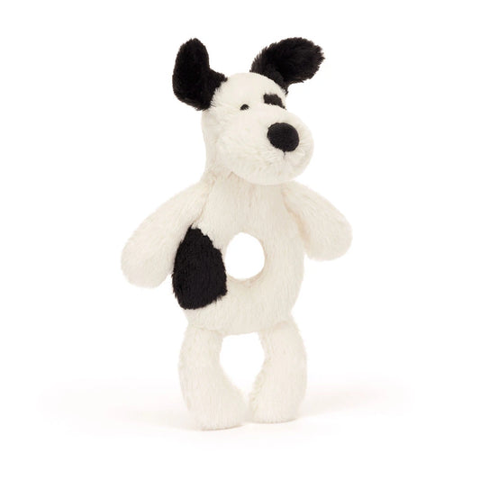 Bashful Rufferty Black & Cream Puppy Ring Rattle