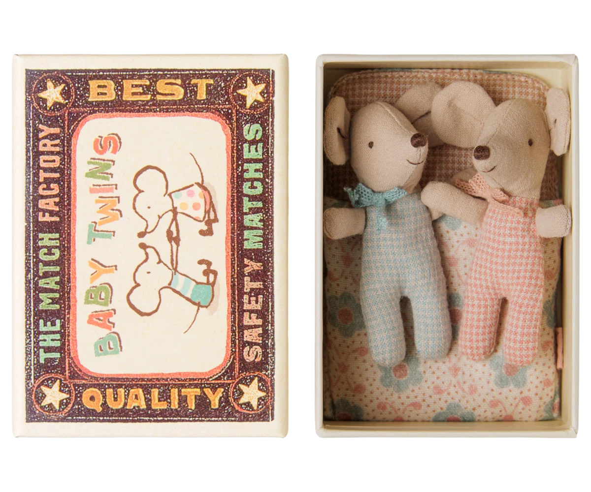 Baby Twin Mice in Matchbox - Checker