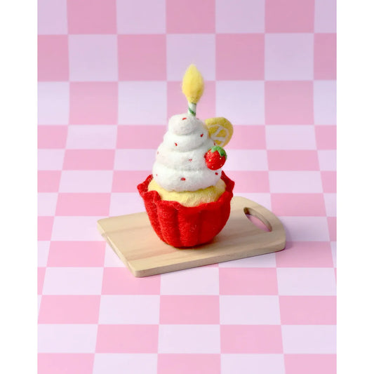 Felt Baked Goods - Strawberry Cupcake with Candle