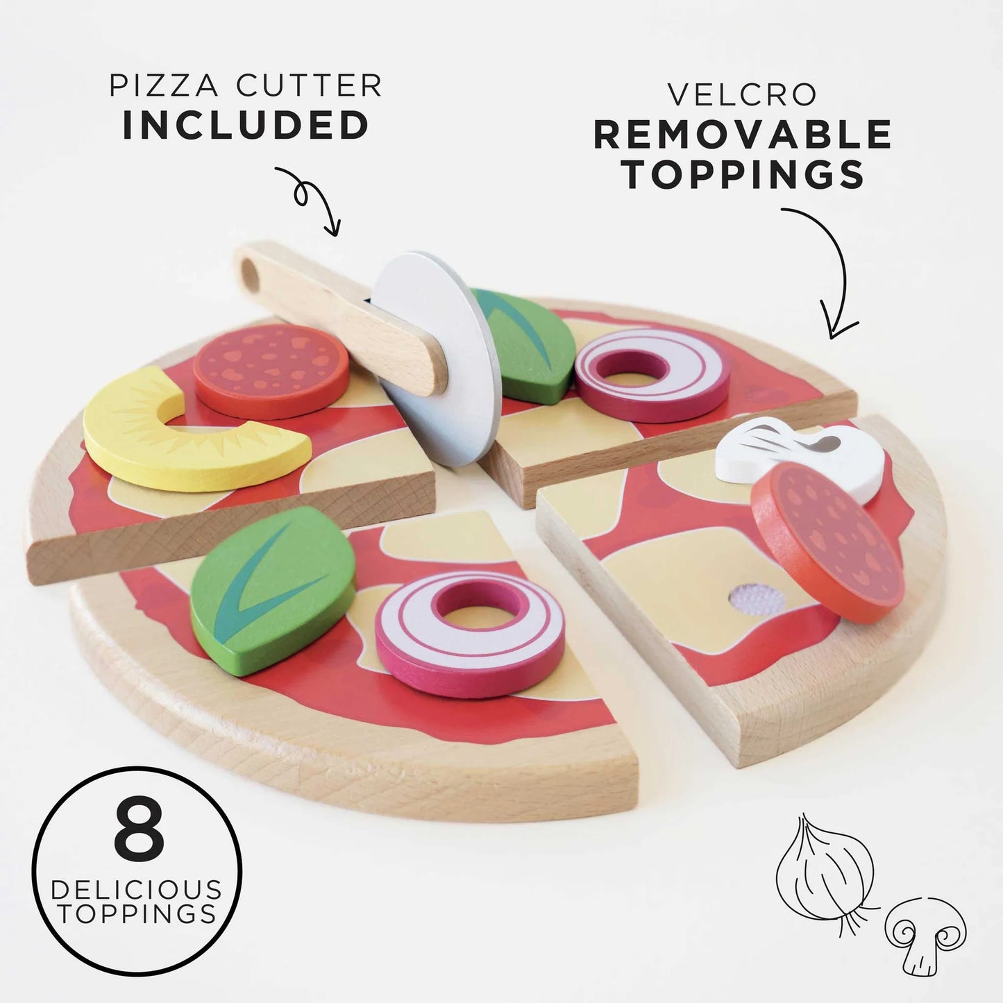 Wooden Pizza & Toppings