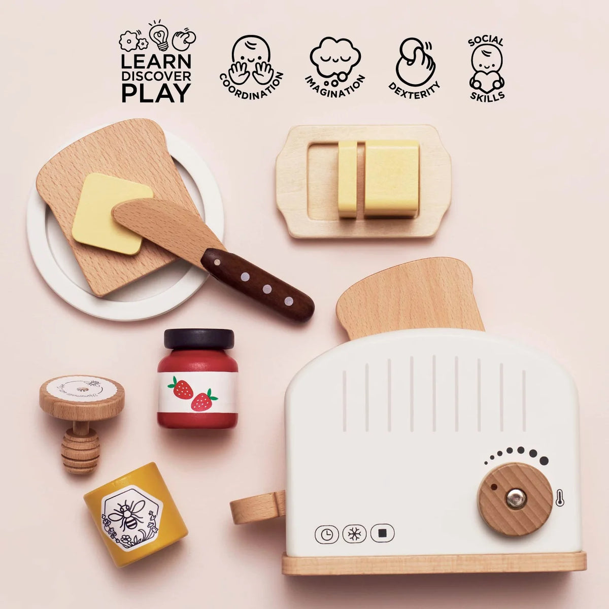 Wooden Pop-Up Toaster & Breakfast Set