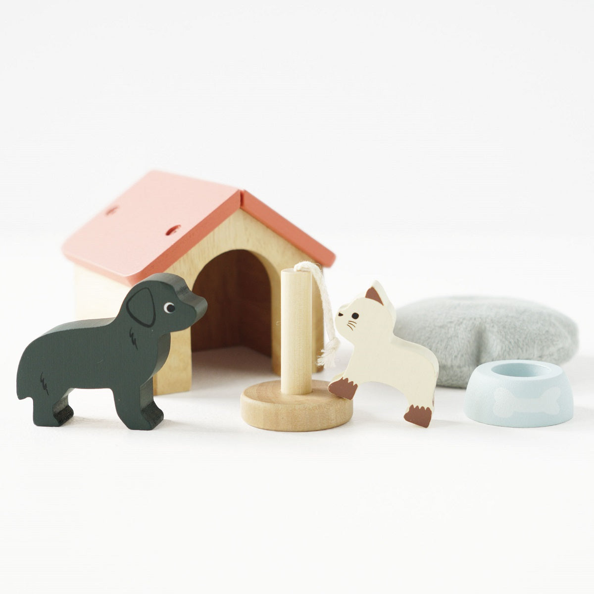 Wooden Doll House Pets - Cat & Dog Set
