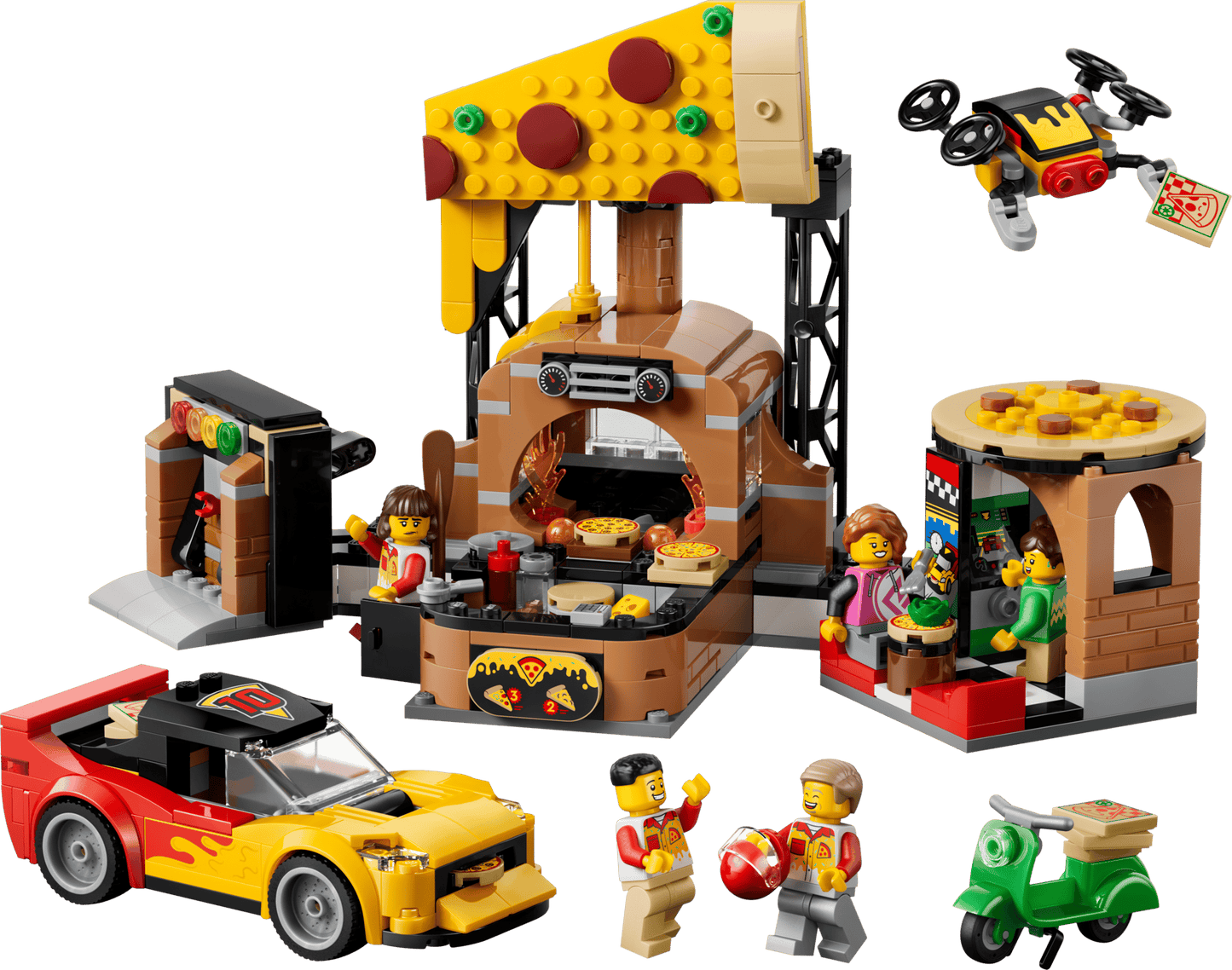 City: Pizza Delivery Experience with Vehicles Building Set