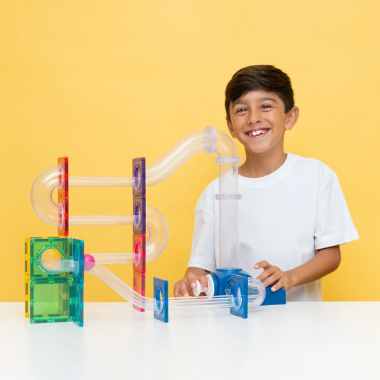 Rainbow Magnetic Tiles Ball Run Launcher Pack