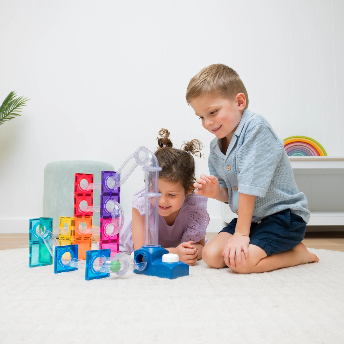 Rainbow Magnetic Tiles Ball Run Launcher Pack