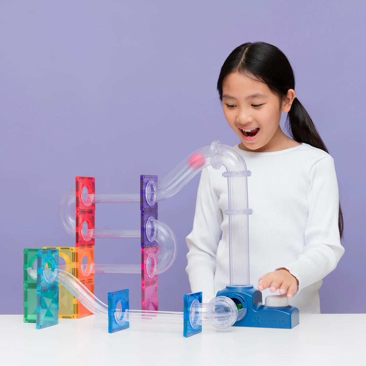 Rainbow Magnetic Tiles Ball Run Launcher Pack